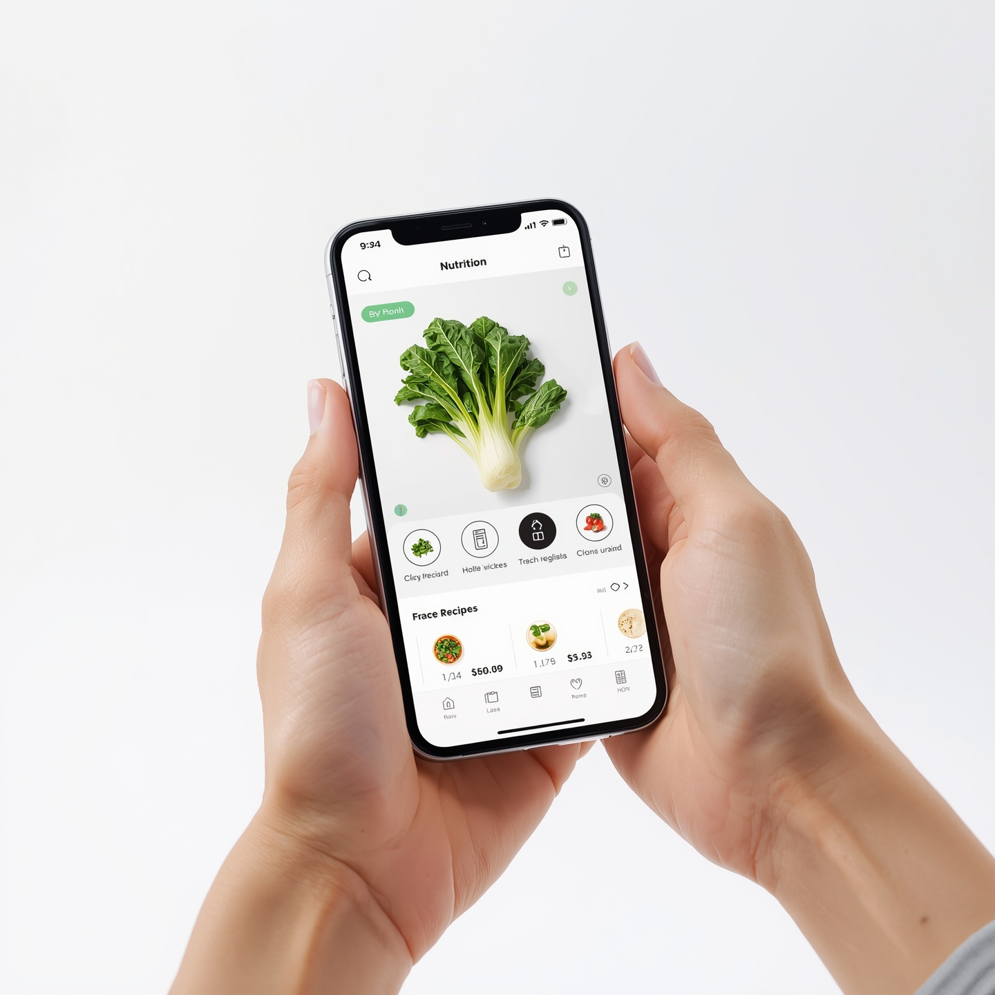 ClarifyAR phone mockup showing AR nutrition, allergen pass/fail, and recipe chips